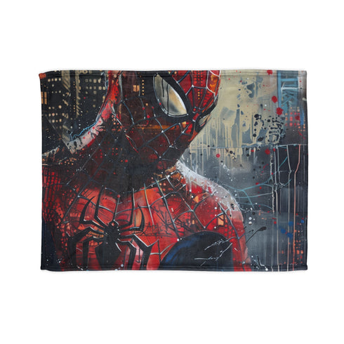 SpiderMans Web Blanket with dynamic superhero design for cozy nights.