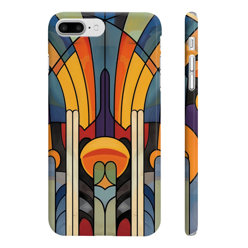 Abstract pattern phone case with Art Deco-inspired design, glossy finish.