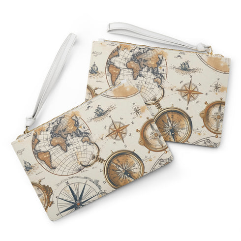 Explorer's Dream Clutch Bag with Vintage Maps print for wanderlust charm.