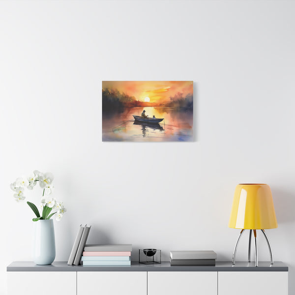Golden Hour Fisherman Silhouette Sunset Stretched Canvas Wall Art - View 4 | Prints With Passion