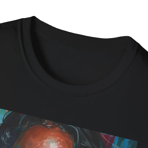 Charcoal cotton crew neck T-shirt featuring Alicia Keys portrait design.