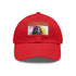 White baseball cap with light brown rectangle patch and neon colors.