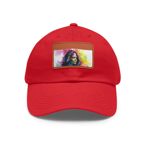 First Lady Neon Dreams Baseball Cap in White with Light Brown Rectangle Patch