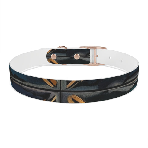Stylish black onyx M dog collar with artisan tiles pattern.