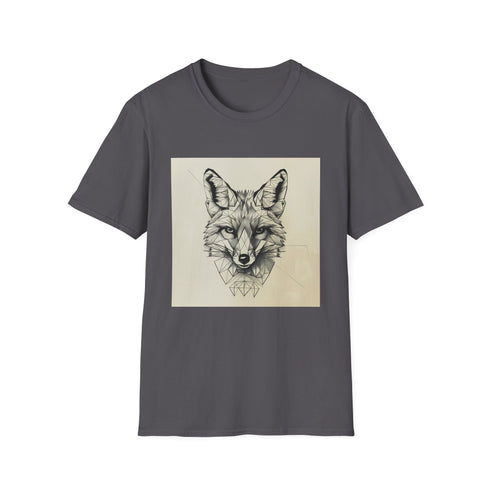 Geometric fox portrait charcoal t-shirt with regular fit and crew neck.
