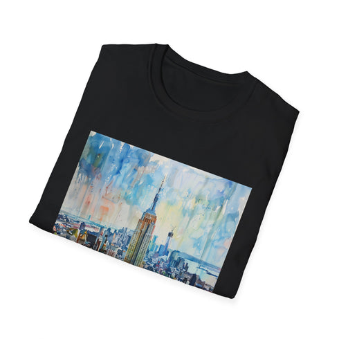 Empire State Building watercolor T-shirt, Charcoal, cotton, crew neck, regular fit.