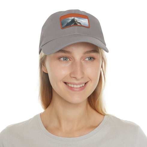 Olympian Summit Snapback hat in White with Light Brown patch.