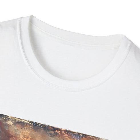 Charcoal cotton t-shirt with vibrant bohemian feather design for summer adventures