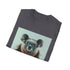Cotton crew neck charcoal T-shirt with hipster koala and tea graphic