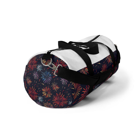 Fireworks Festive Duffel Bag with colorful explosion seamless pattern.