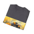 Bumblebee watercolor design on charcoal tee, crew neck, regular fit.