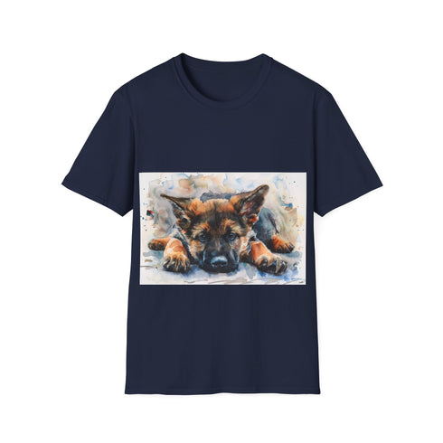 German Shepherd Puppy Tee Charcoal Summer Watercolor.