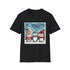 Charcoal crew neck t-shirt with penguins in cozy winter hats and scarves