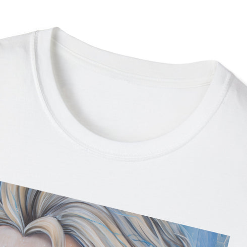 Charcoal crew neck T-shirt with a vibrant Elsa painting soft cotton fabric