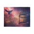 Bird Cage Floating Above Galaxy — Plush Fleece Throw Blanket — 300 GSM Plush Coral Fleece Texture Close-Up