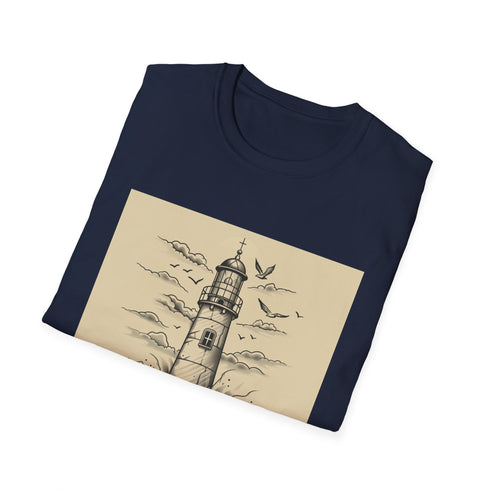 Hand-drawn charcoal lighthouse t-shirt soft cotton with regular fit