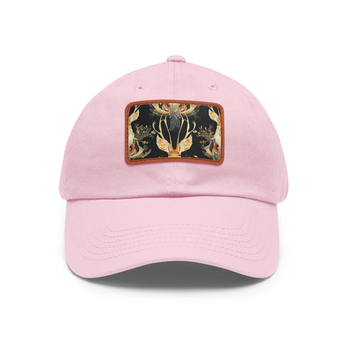 Stylish white baseball cap with Jackalope pattern and light brown patch.