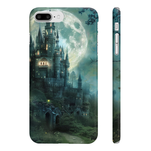 Moonlit castle graphic iPhone 7/8 Plus glossy phone case.