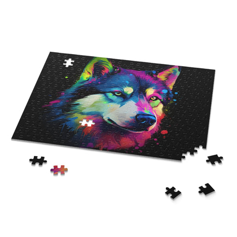 Fluffy husky jigsaw puzzle with blue-eyed pup for dog lovers.