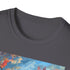 Charcoal cotton T-shirt with vivid Boracay sunset print featuring palm silhouette