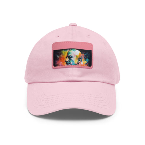 Neon watercolor cap with light brown patch, perfect for vibrant personalities.
