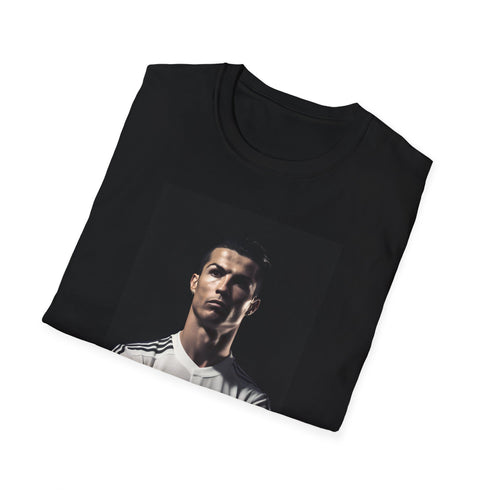 Charcoal crew neck cotton t-shirt featuring dynamic Cristiano Ronaldo action graphic