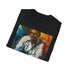 Charcoal cotton T-shirt featuring vibrant Harry Belafonte portrait in rhythmic style