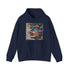 Edgy graffiti art navy cotton unisex hoodie with vibrant street soul.