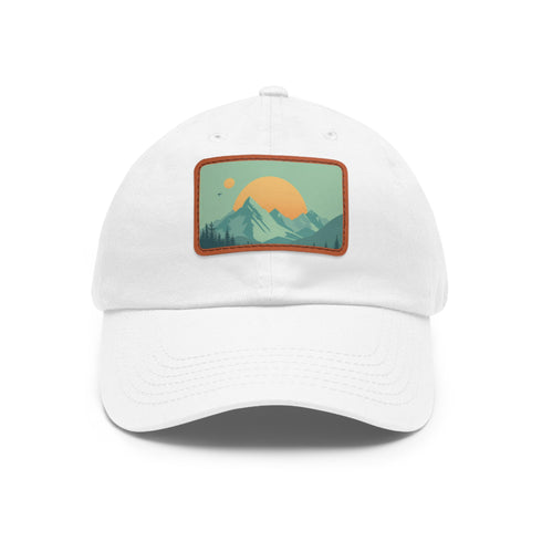 Minimalist Alpine Horizon Cap in White with Light Brown rectangular patch.