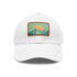 Minimalist Alpine Horizon Cap in White with Light Brown rectangular patch.