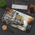 Amsterdam cityscape desk mat with vibrant design inspired by historic architecture.