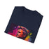 Vibrant charcoal crew neck T-shirt with watercolor neon culinary art