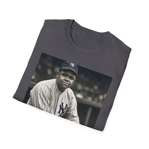 Charcoal crew neck t-shirt with Babe Ruth watercolor design