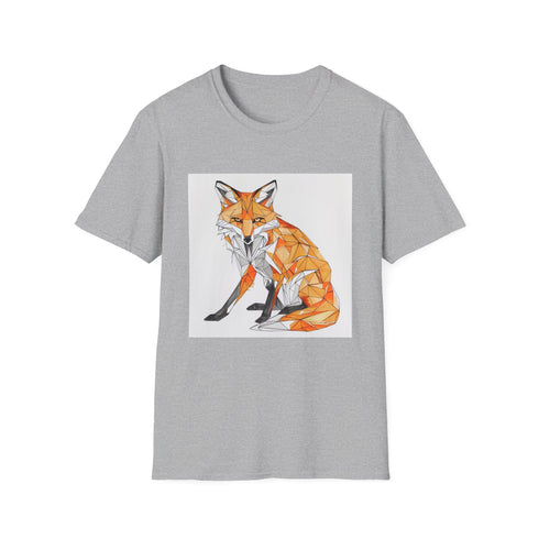 Geometric fox portrait on charcoal cotton t-shirt for summer style