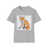 Geometric fox portrait on charcoal cotton t-shirt for summer style