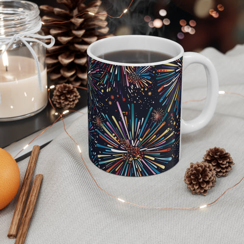 Colorful festive fireworks ceramic coffee mug for lively morning routines.