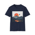 Charcoal crew neck cotton T-shirt with minimalist mountain sunrise graphic
