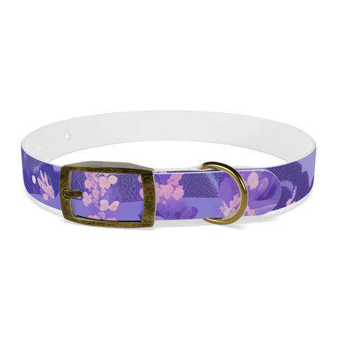 Stylish black onyx dog collar with calming lavender fields pattern.