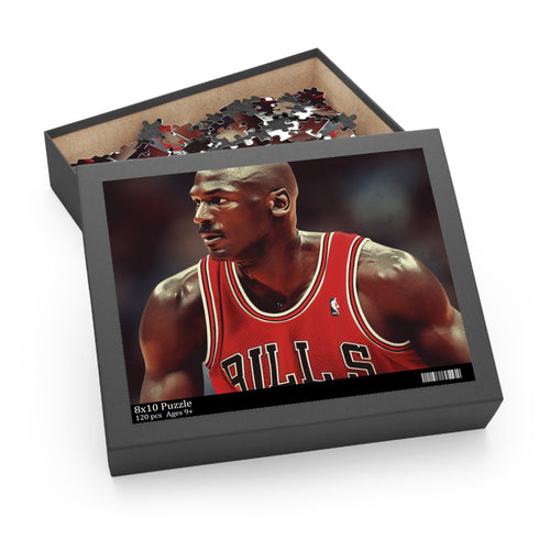 Jordan Bulls basketball puzzle with iconic Chicago jersey image.
