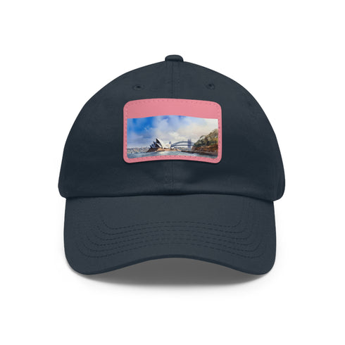 White baseball cap with Sydney skyline patch, perfect for urban explorers.