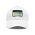 White baseball cap with urban skyline design for trendy and stylish look.