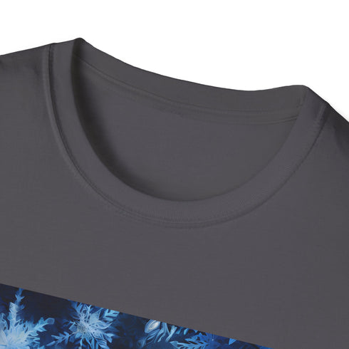Charcoal crew neck T-shirt with symmetrical nature-inspired pattern cotton fabric