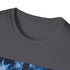 Charcoal crew neck T-shirt with symmetrical nature-inspired pattern cotton fabric