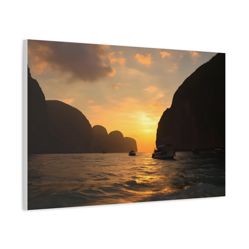 Maya Bay Tropical Limestone Cliffs Sunset Stretched Canvas Wall Art - View 6 | Prints With Passion