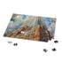 Watercolor Chrysler Building puzzle for relaxing entertainment in NYC.