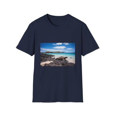 Charcoal cotton T-shirt with vibrant Galapagos Islands design regular fit crew neck