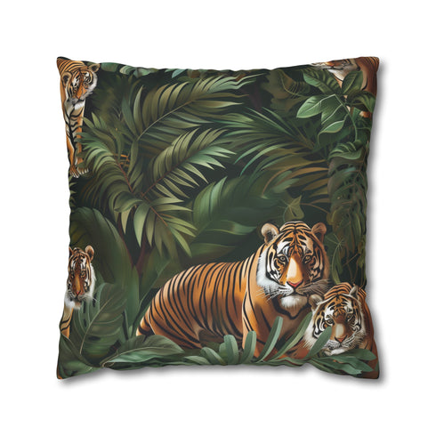 Explore the wild with Tiger Jungle Safari Pillowcase - seamless jungle pattern with majestic tigers, adds adventure to home decor