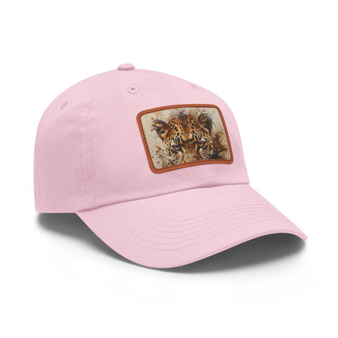 Wildlife cheetah snapback hat in white with light brown patch.