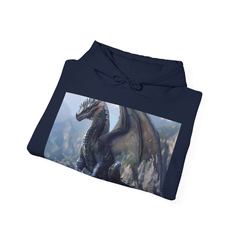 Dragon hoodie in navy, inspired by fantasy with soaring dragon design.
