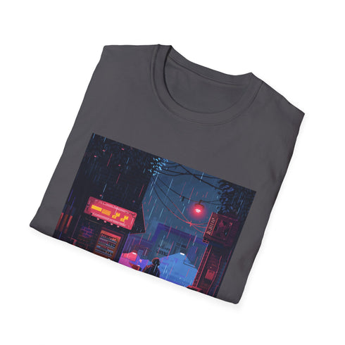 Charcoal retro gaming tee with pixelated design for men and women.